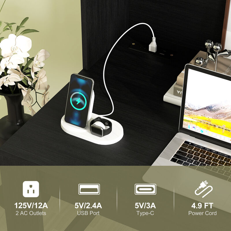 Modern Computer Desk with Hutch and Storage Shelves for Home Office or Study Room