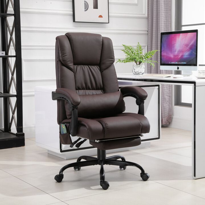 High Back Massage Office Desk Chair with 6-Point Vibrating Pillow, Computer Recliner Chair with Adjustable Lumbar Support, Brown