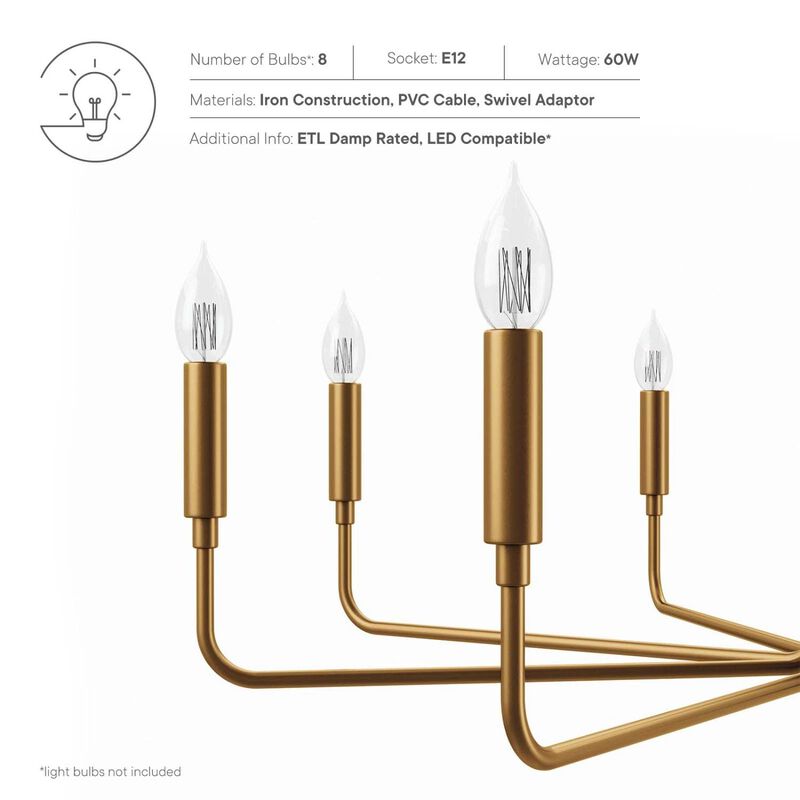 Modway Rekindle 8-Light Chandelier in Satin Brass image number 6