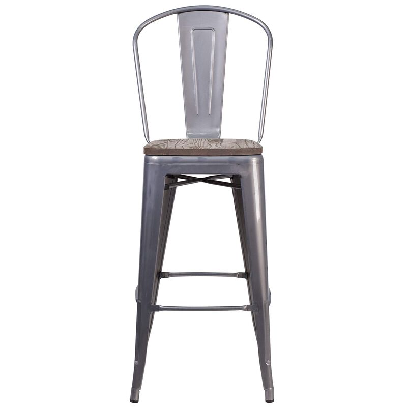 Flash Furniture Lincoln 30" High Clear Coated Barstool with Back and Wood Seat