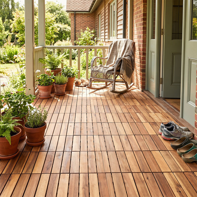 Acacia Wood Interlocking Deck Tiles 54 Piece Set for Outdoor Patio Flooring-Natural image number 7
