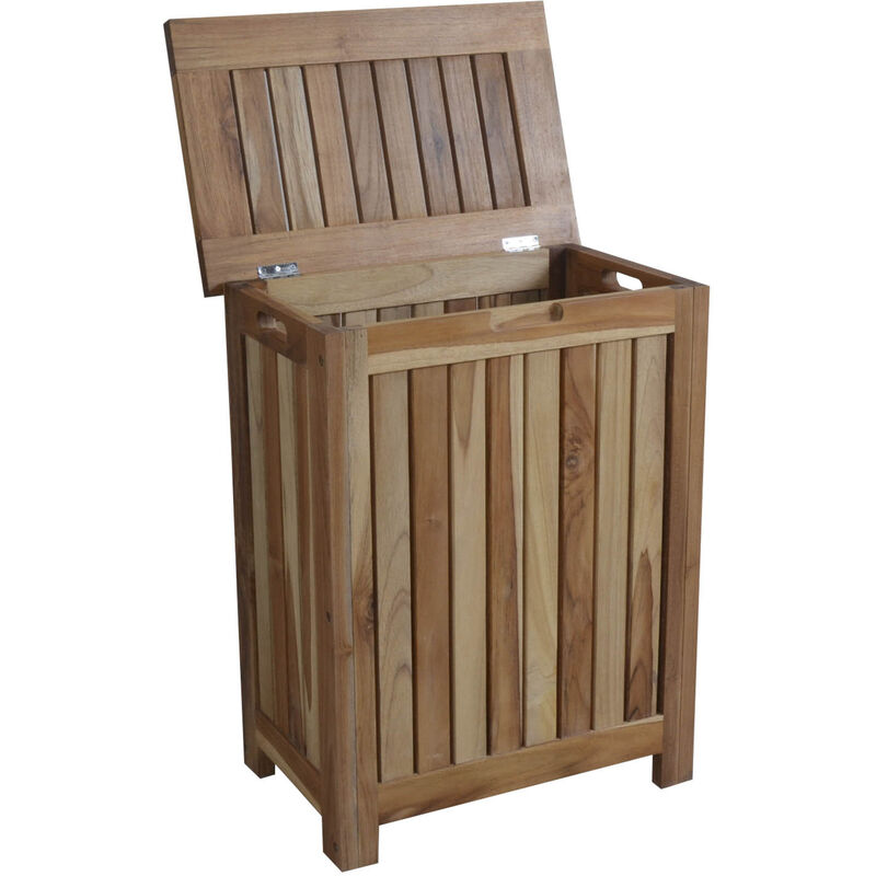 EcoDecors&reg; Eleganto&reg; 18" Teak Wood Double Laundry Storage Hamper with Removable Bags in EarthyTeak Finish image number 4