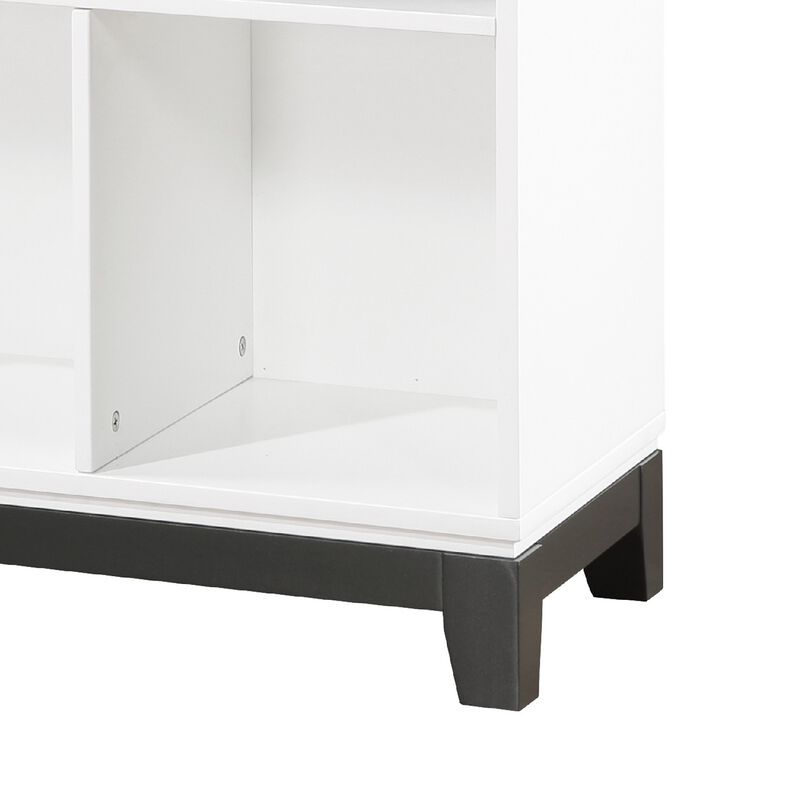 Thiem Bookcase, 6 Cubby Style Shelves, White, Black Veneer, 40 Inch - Benzara