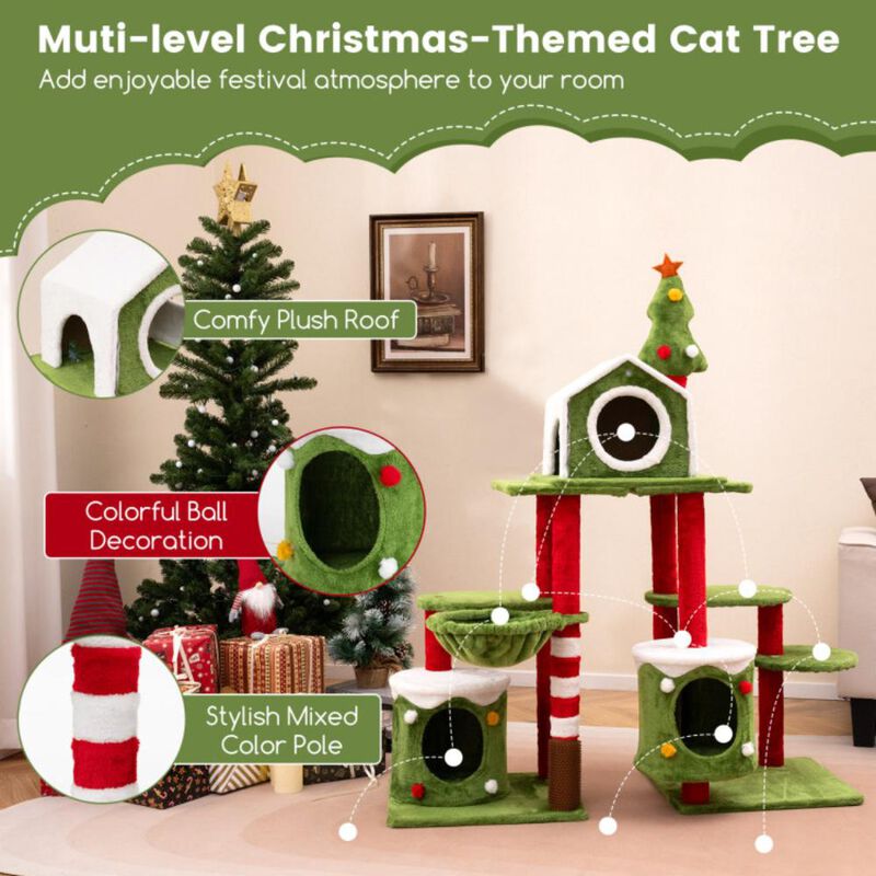 Hivvago 58 Inch Tall Cat Tree Tower Multi-level Pet Climbing and Jumping Tower Furniture with Condos