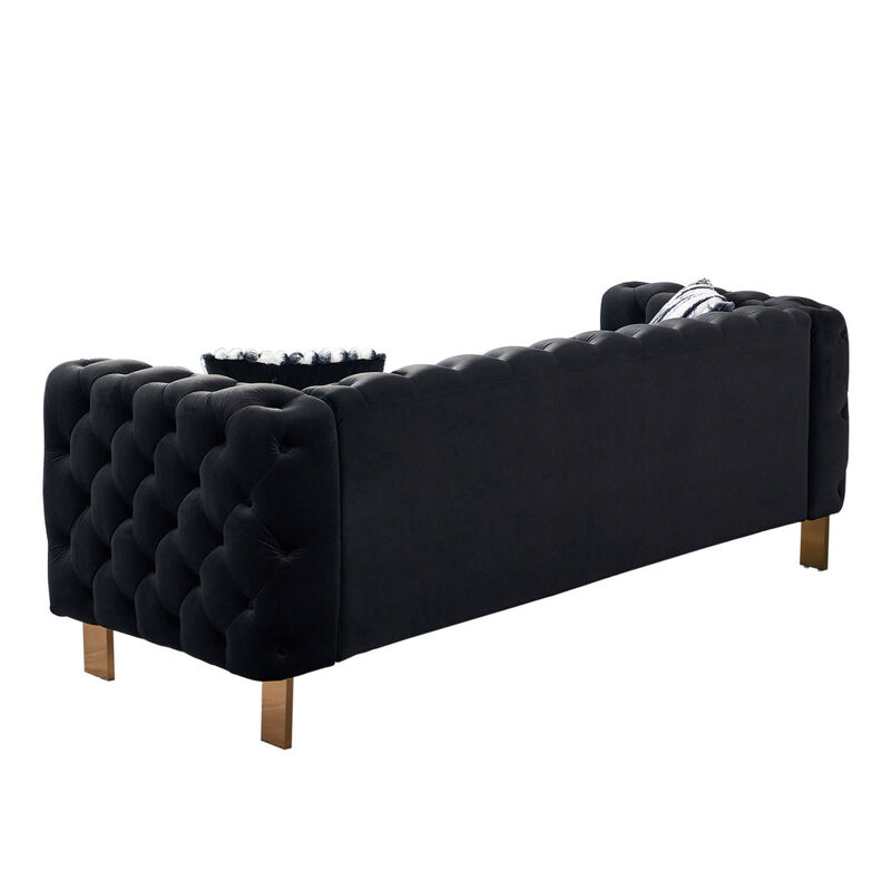 Chesterfield Modern Tufted Velvet Living Room Sofa, 84.25" W Couch, Black