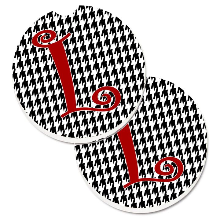 Caroline's Treasures Monogram Initial L Houndstooth black Set of 2 Cup Holder Car Coasters CJ1035-LCARC, 2.56, Multicolor
