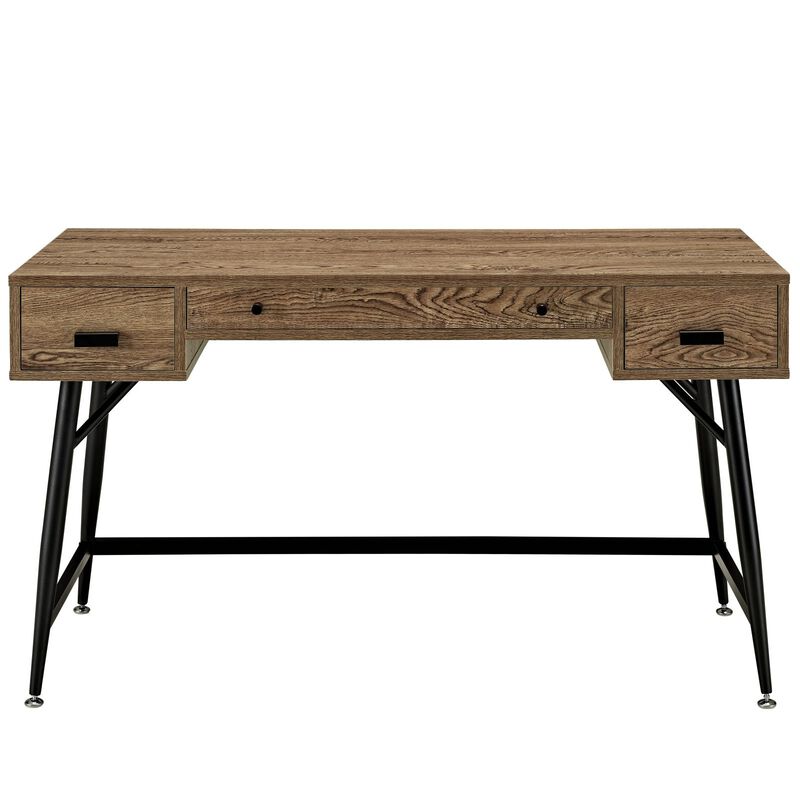 Modway Surplus Wood Grain and Metal Writing Office Desk With Storage Drawers In Walnut image number 3