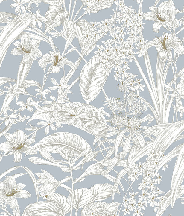 Orchid Conservatory Toile Blue & Taupe Wallpaper