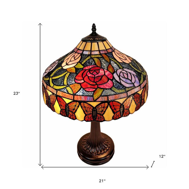 Hivvago 23" Dark Brown Metal Two Light Candlestick Table Lamp With Red and Black Shade