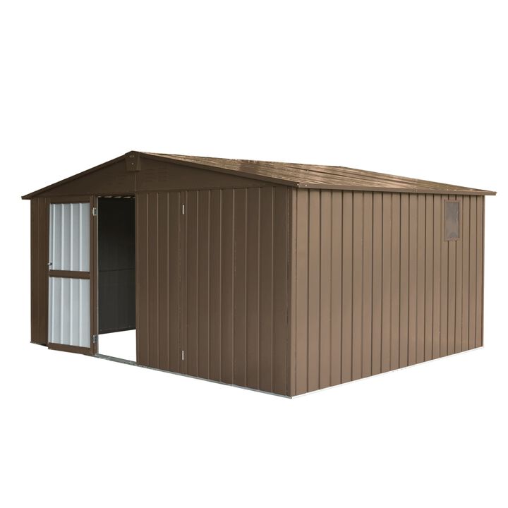 CLIHOME 11x12.5Ft Backyard Galvanized Steel Frame Storage Shed,Outdoor Metal Tool Shed Storage Room with Lockable Door