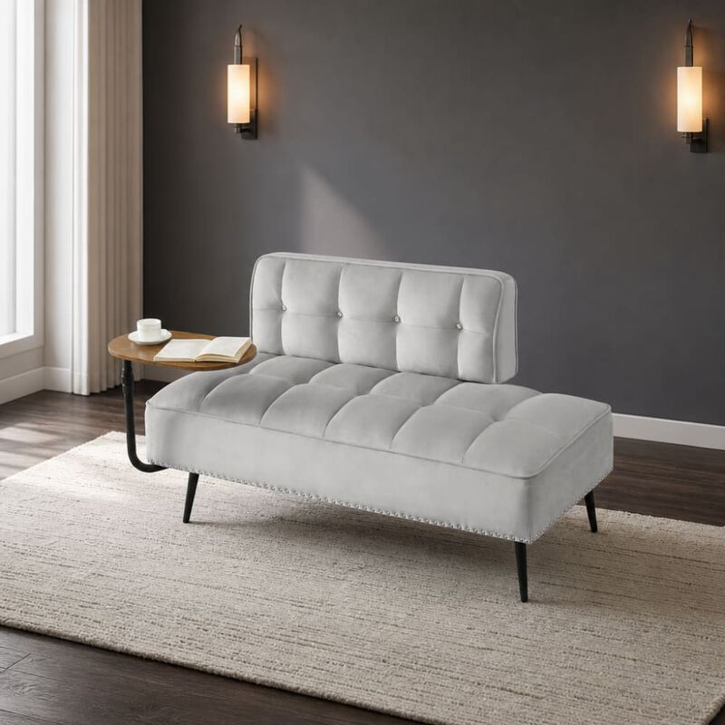 GOODSILO Modern Two-Seater Velvet Sofa with 360&deg; Rotating Side Table, Copper Nailhead Trim for Living Room image number 2