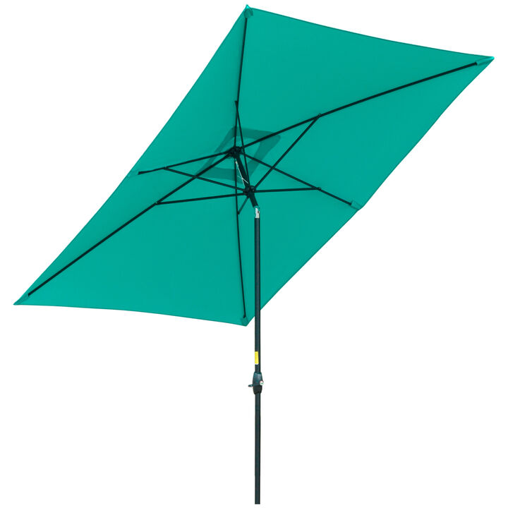 Outsunny 6.5' x 10' Rectangular Market Umbrella, Patio Outdoor Table Umbrella with Crank and Push Button Tilt, Coffee