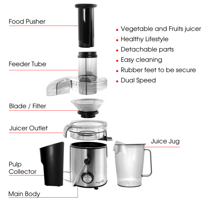 MegaChef Wide Mouth Juice Extractor, Juice Machine with Dual Speed Centrifugal Juicer, Stainless Steel Juicers Easy to Clean