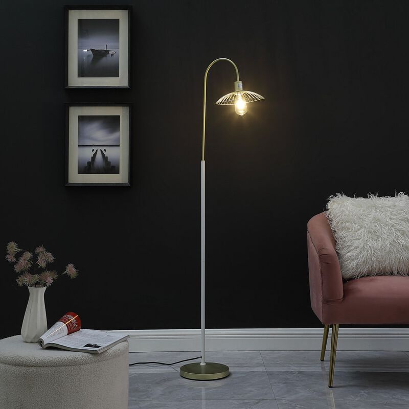 Streamdale Industrial Cage Floor Lamp in Gold/White image number 3