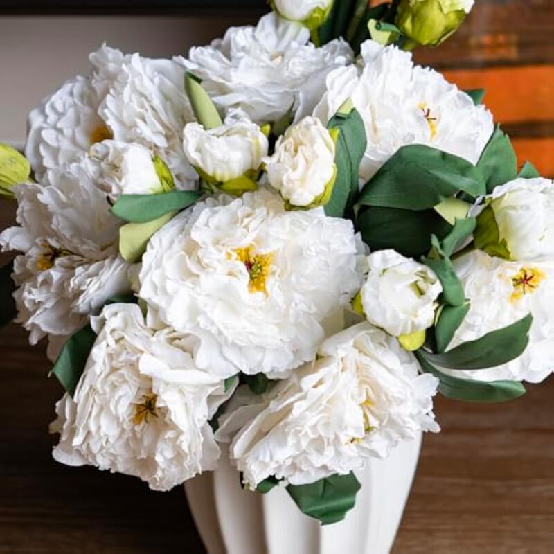 4 Piece White Artificial Peony Flower Stems Long Stem Home Decor image number 3