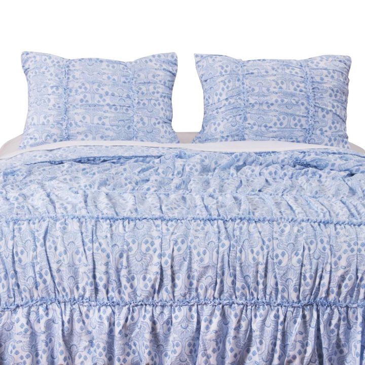 Greenland Home Fashion Helena Ruffle Whimsical Cotton Pillow Sham - King 20x36", Blue