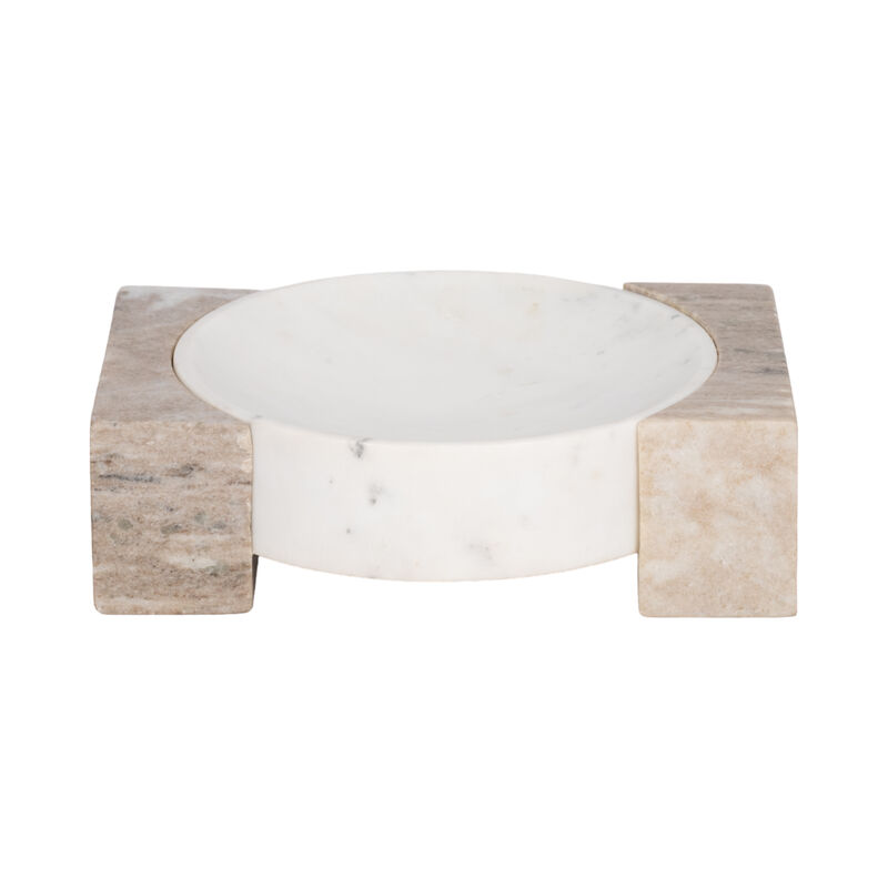 10" Marble Bowl With Onyx Marble Sides, White/tan image number 0