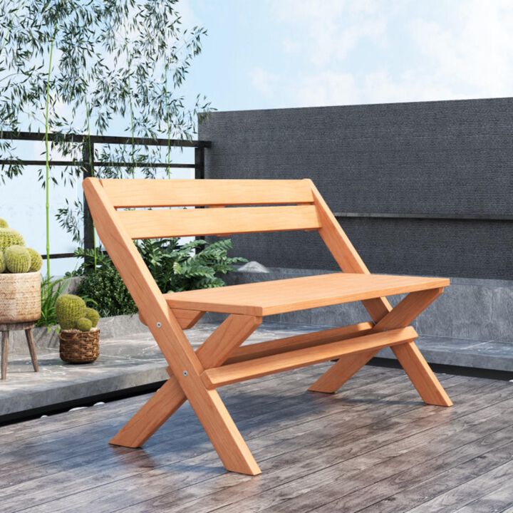 Hivvago 2-Person Teak Wood Folding Outdoor Benches with Slatted Seat