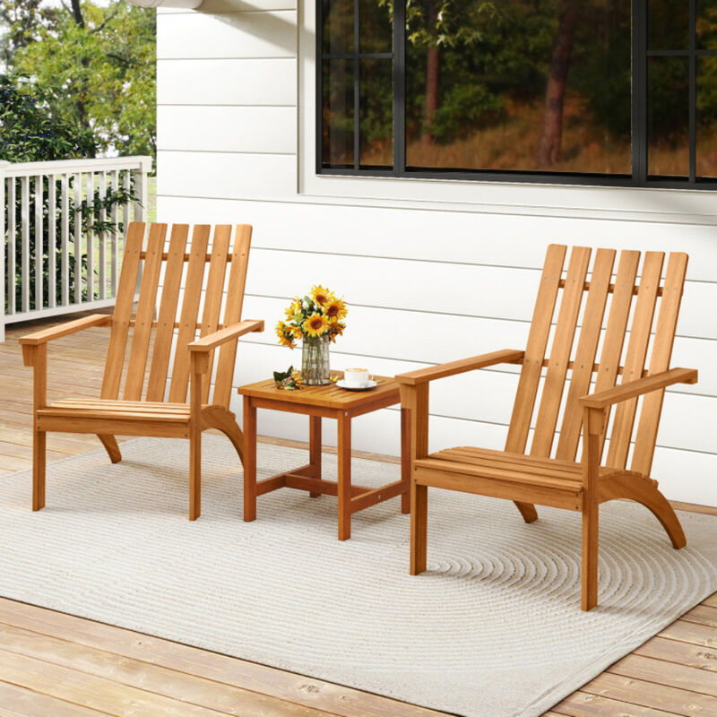 Classic Patio Adirondack Chair with Ergonomic Inclined Seat and Tall Backrest-Natural image number 3