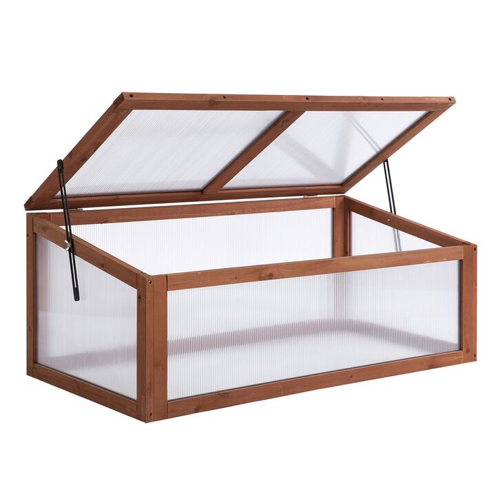 Outsunny Portable Wooden Garden Green House Cold Frame, Indoor Outdoor Terrarium Planter Box, 39" x 26" x 16"