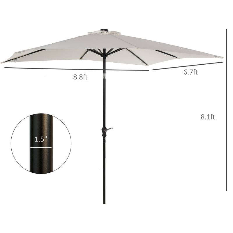 White Outdoor Canopy: 9x7 ft Patio Umbrella with Solar LEDs