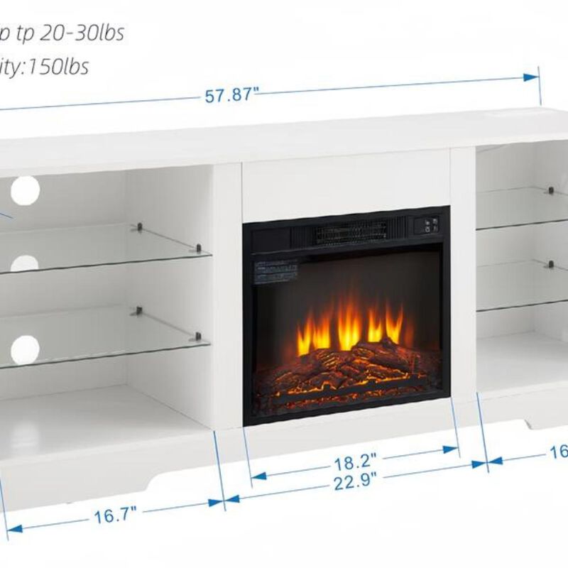 Electric Fireplace TV Stand with Glass Shelves – Cozy Entertainment Center with Stylish Storage