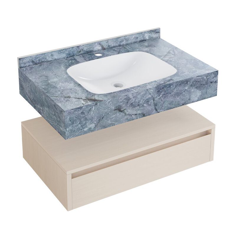 Avancer 36" Wall-Mounted Bathroom Vanity in White Oak with Blue Celeste Sink Top image number 5