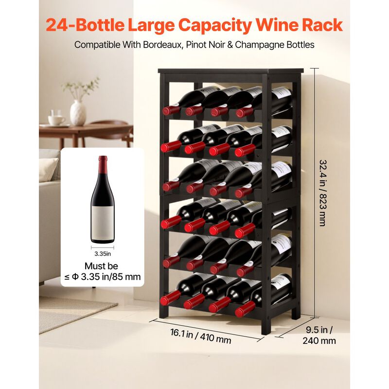 Freestanding 24 Bottle Wine Rack with Tabletop for Kitchen and Dining Room-Black image number 2