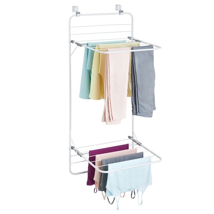 mDesign Steel Collapsible Over the Door Laundry Drying Rack Organizer - Black