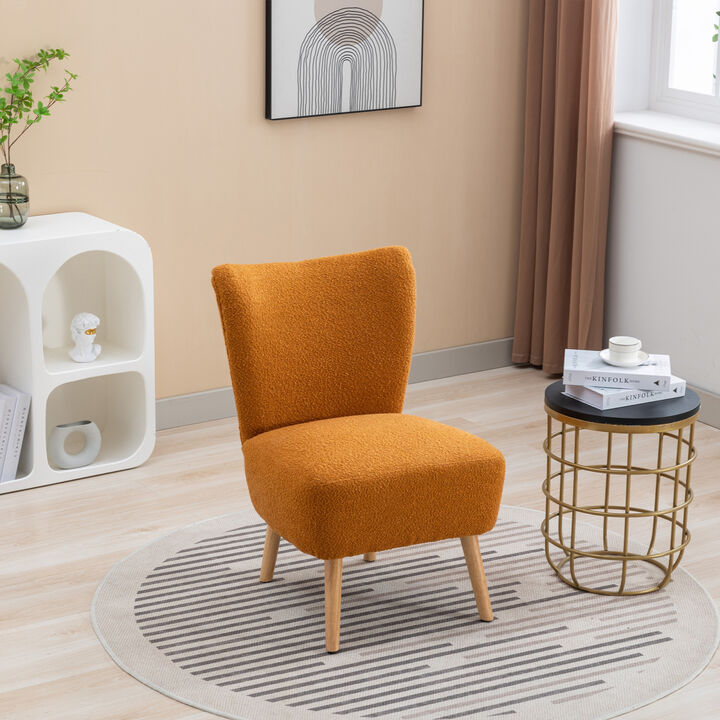 22.50''W Boucle Upholstered Armless Accent Chair Modern Slipper Chair, Cozy Curved Wingback Armchair, Corner Side Chair for Bedroom Living Room Office Cafe Lounge Hotel. Caramel