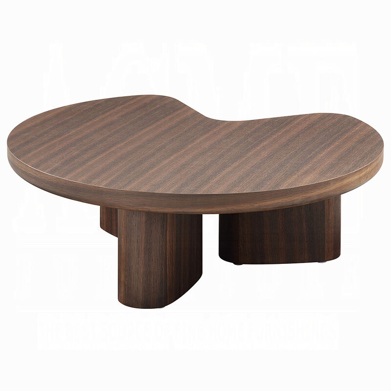 Yex Coffee Table, 35 Inch Curved Top with Pedestal Legs, Smoked Oak Brown image number 3