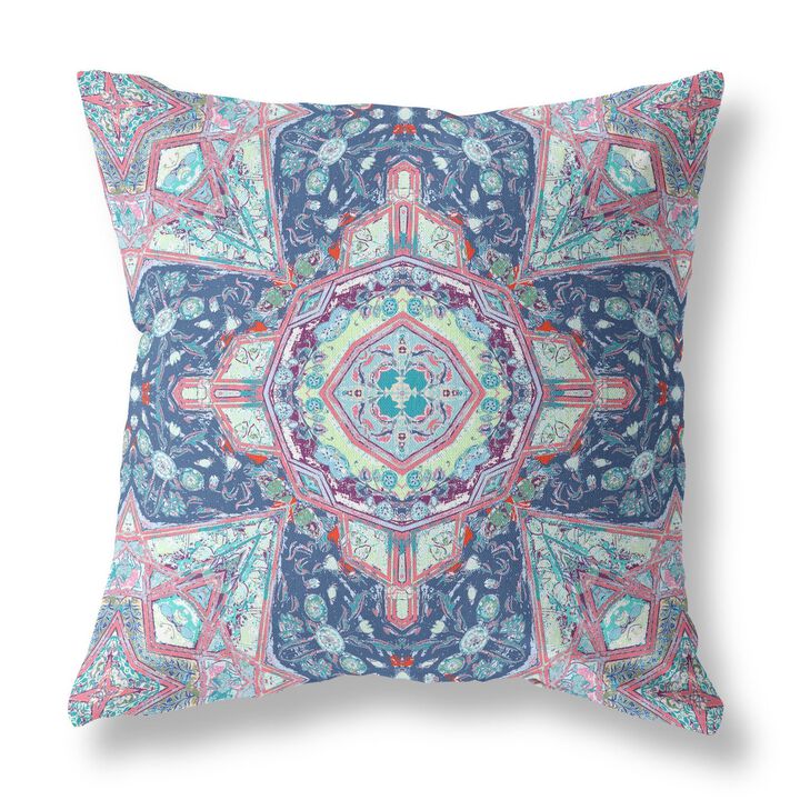 Homezia 20"Blue Pink Floral Geo Zippered Suede Throw Pillow