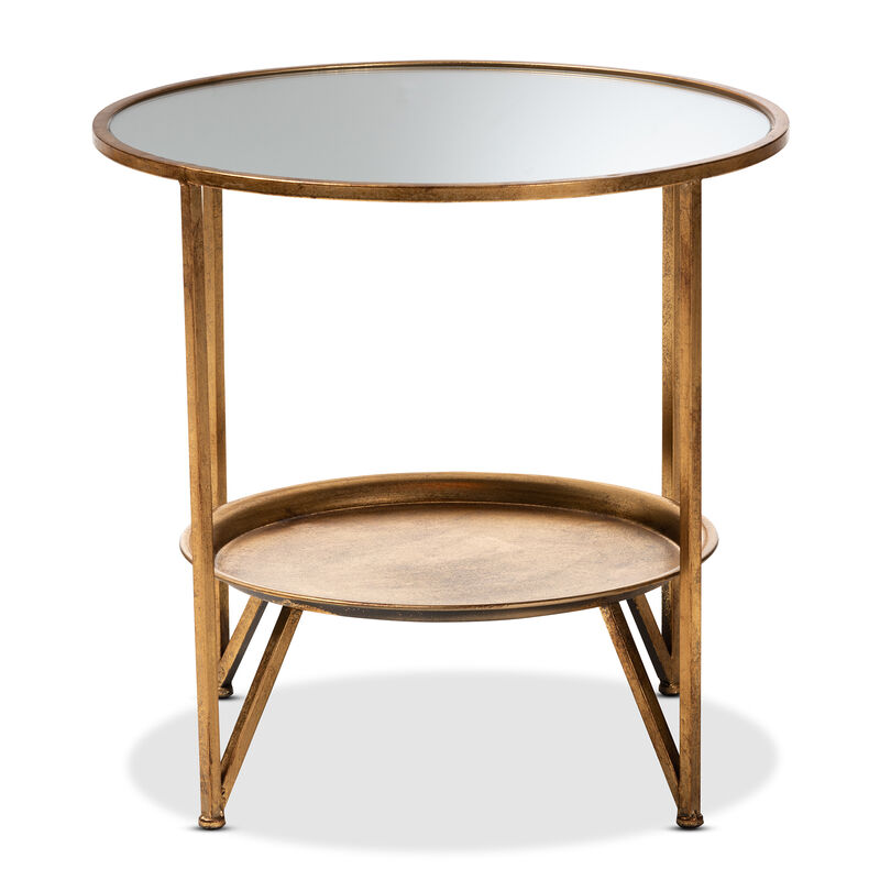 Baxton Studio Tamsin Gold Finished Metal And Mirrored Glass Accent Table With Tray Shelf image number 2