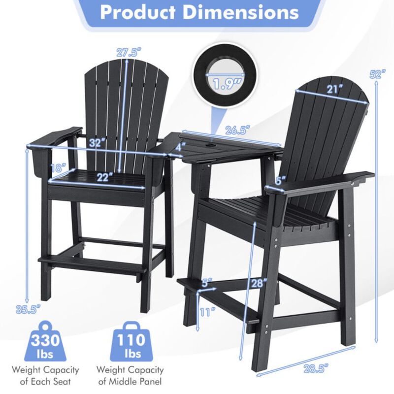 Hivago 2 Pieces HDPE Tall Adirondack Chair with Middle Connecting Tray