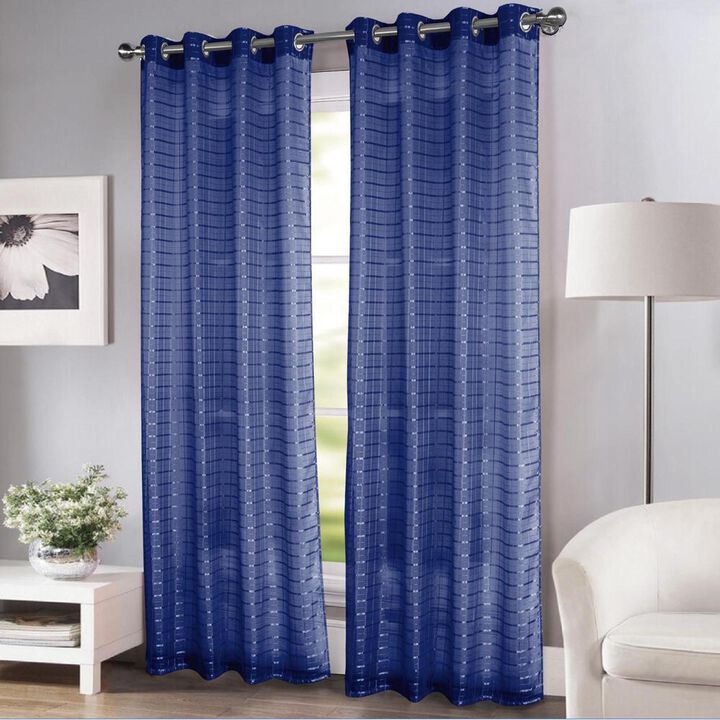 Wanda Box Voile 2-Piece Light Filtering Curtain 36" X 84" Navy Blue by Rt Designers Collection