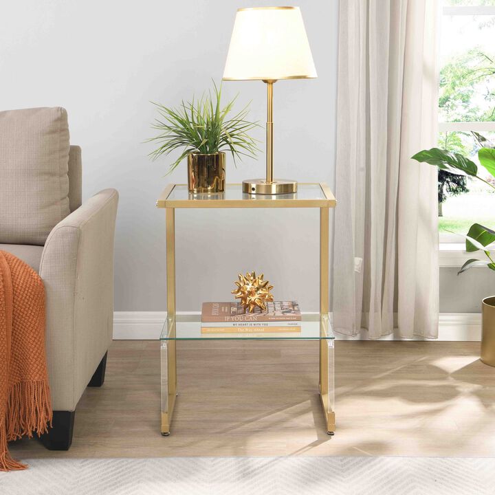 2-Tier Acrylic Glass End Table for Living Room & Bedroom Stylish and Functional Side Table