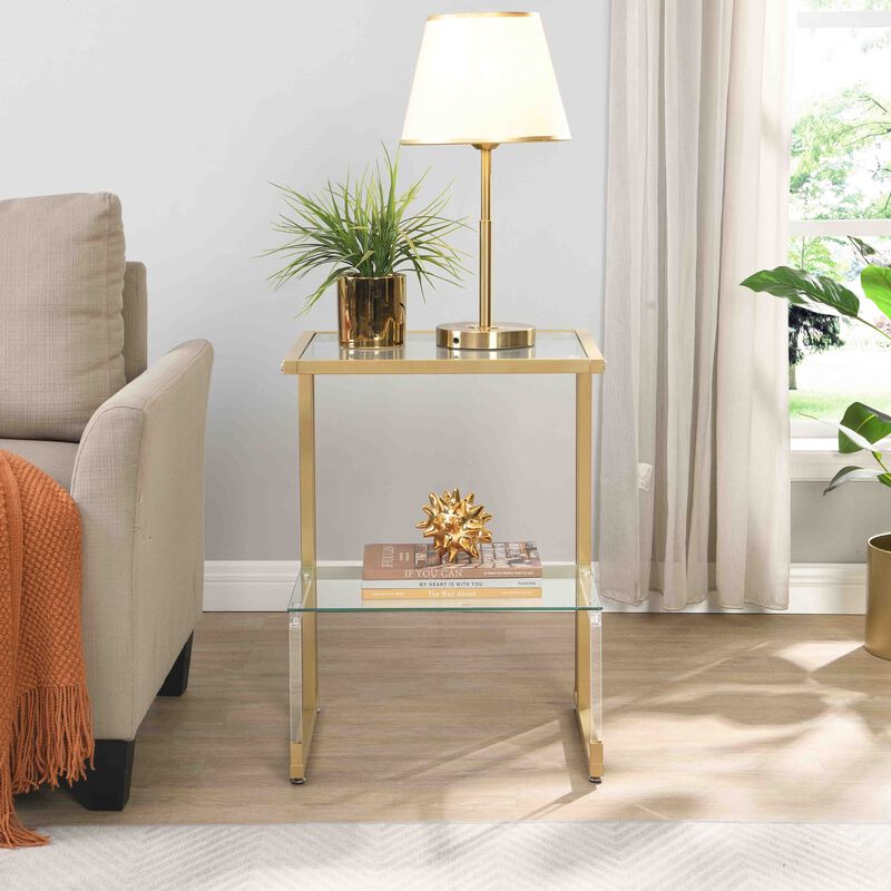 2-Tier Acrylic Glass End Table for Living Room & Bedroom Stylish and Functional Side Table