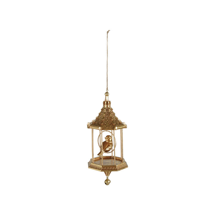 Gold Resin Birdcage Ornament with Bead Detail