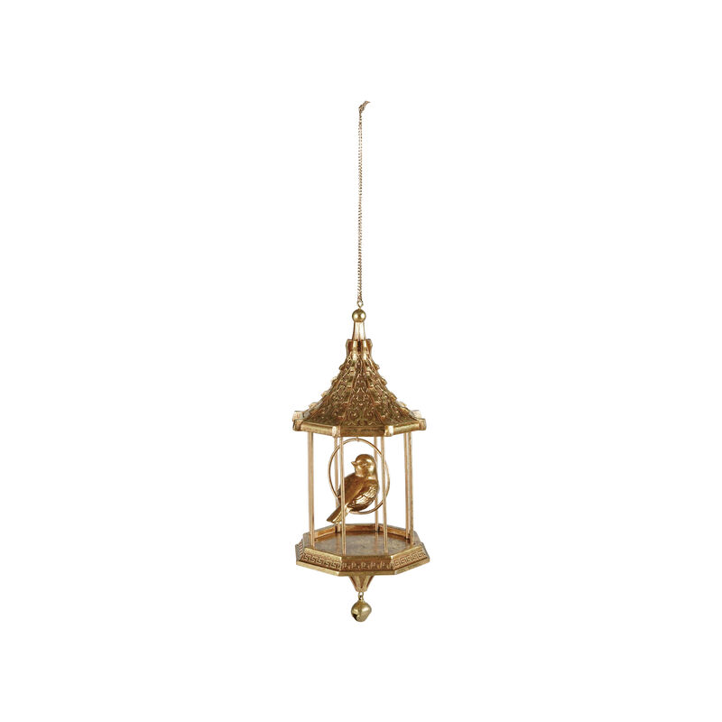 Gold Resin Birdcage Ornament with Bead Detail image number 0