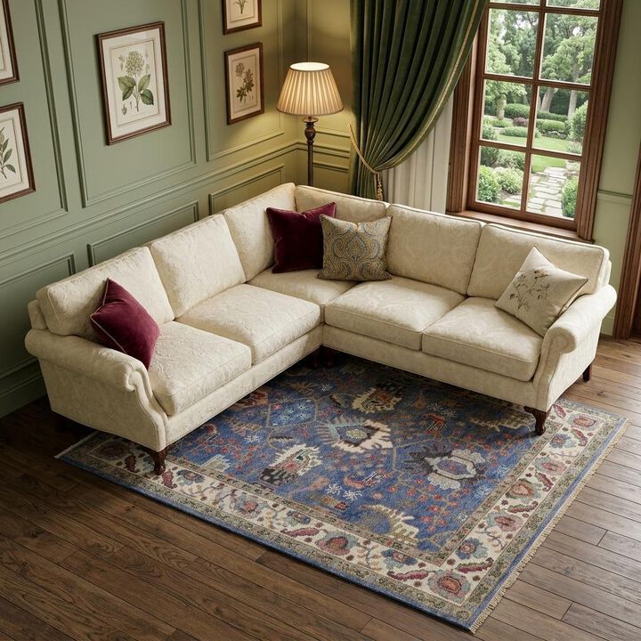HomeRoots 2' X 3' Blue and Beige Wool Floral Hand Knotted Area Rug