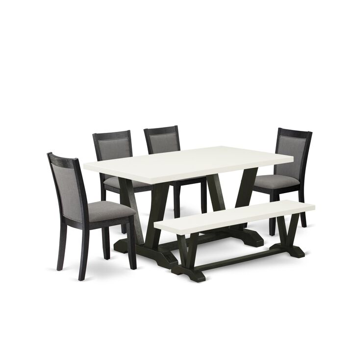 East West Furniture V626MZ650-6 6Pc Dining Set - Rectangular Table , 4 Parson Chairs and a Bench - Multi-Color Color