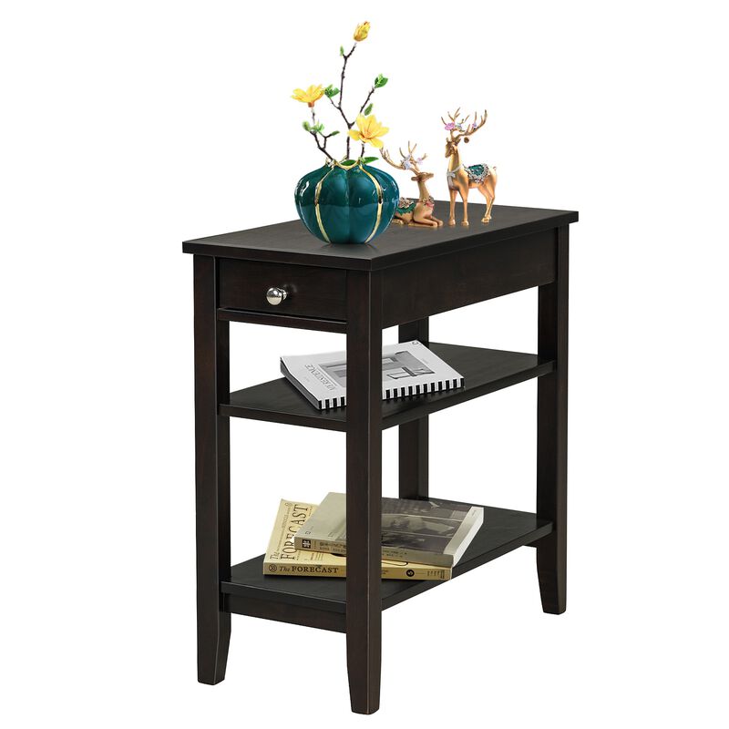 End Table with Drawer and 2-Tier Open Storage Shelves for Space Saving