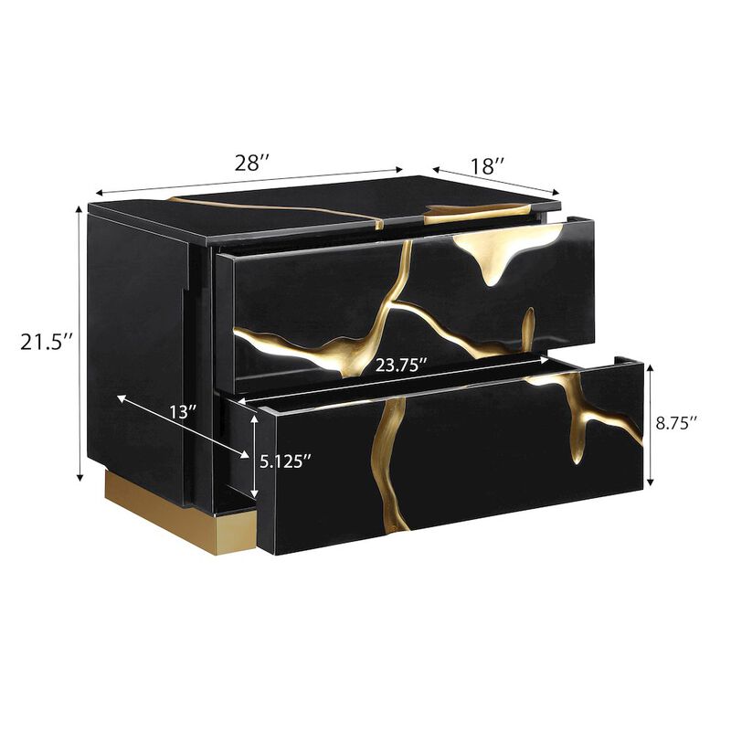 Best Master Furniture Trevello High-Gloss Lacquered Right Nightstand, Gold Accents (Black) image number 6