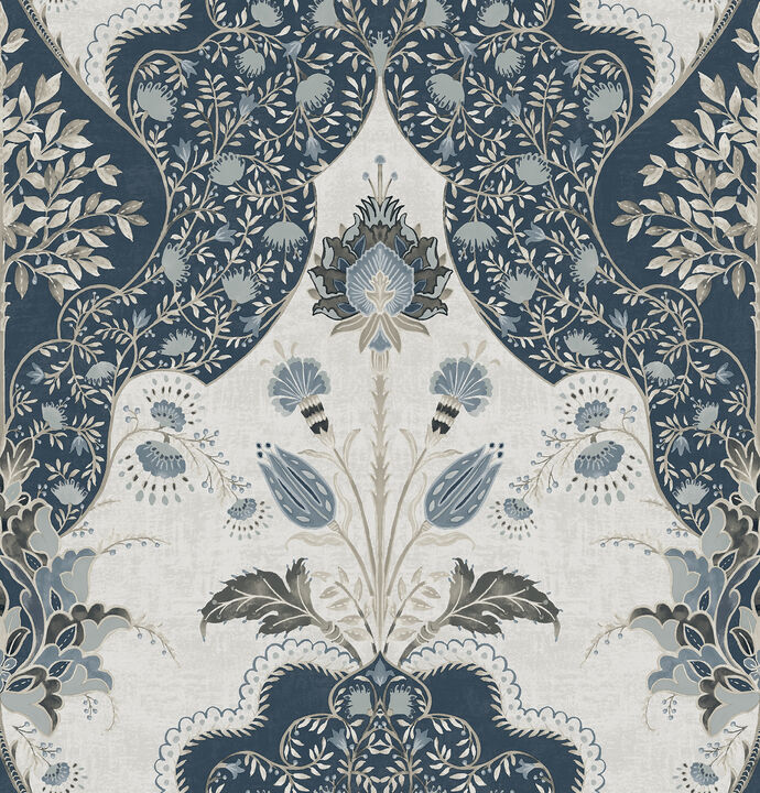 Auden Dark Blue Floral Grandeur Wallpaper