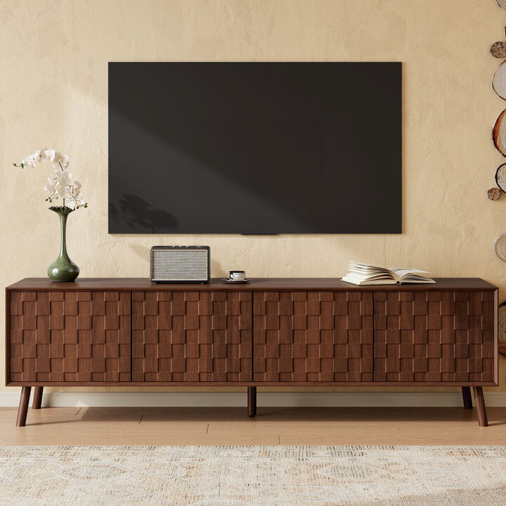Merax Entertainment Center with Touch-Open Cabinets, Cable Management, Solid Wood Base