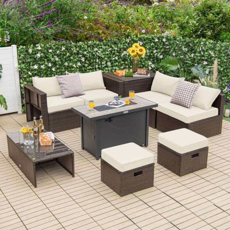 Hivvago 9 Pieces Outdoor Patio Furniture Set with 42 Inch Propane Fire Pit Table