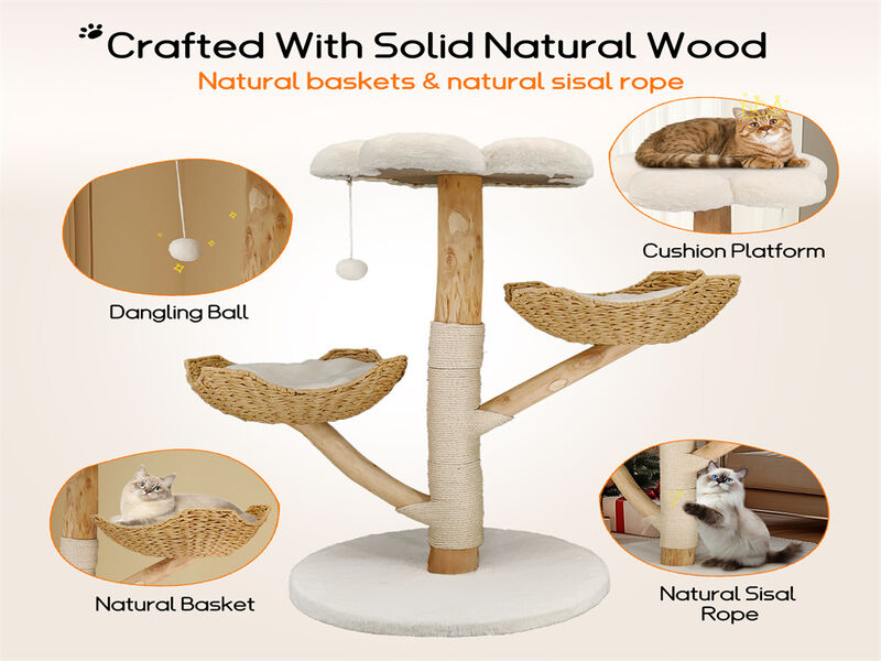 Extra Large Cat Trees Tall Solid Wood Cat Tree Tower with Spacious Wicker Basket image number 4