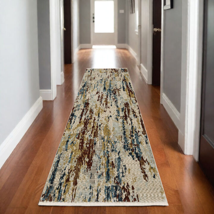 HomeRoots Abstract Distressed Area Rug With Fringe