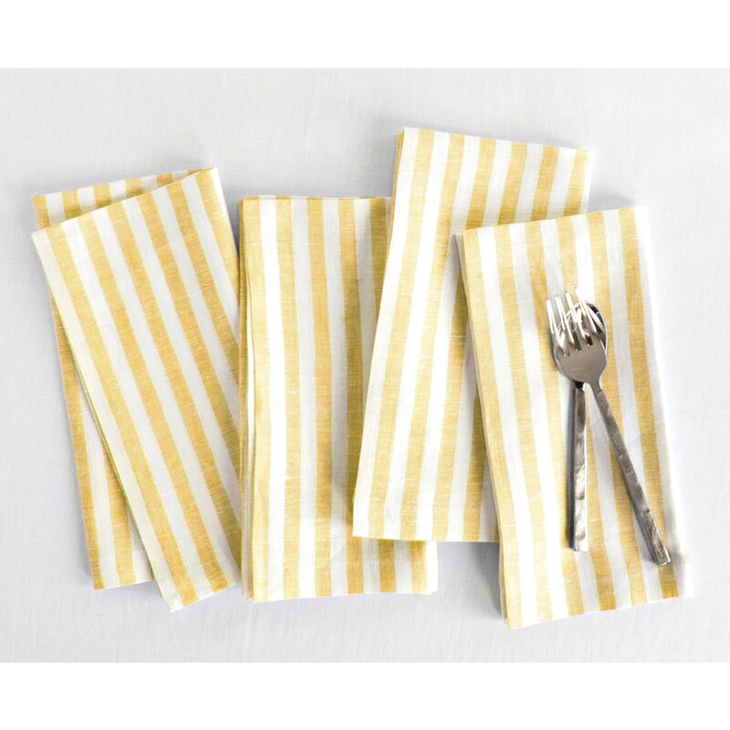 Solino Home Amalfi Stripe 100% Linen Dinner Napkins &ndash; Set of 4, 20 x 20 in, Machine Washable, Holiday and Everyday Dining