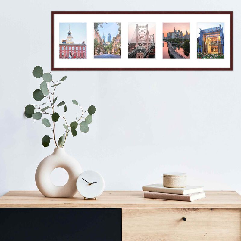 8.5x28.5 Wood Collage Frame with White Mat For 5 5x7 Pictures